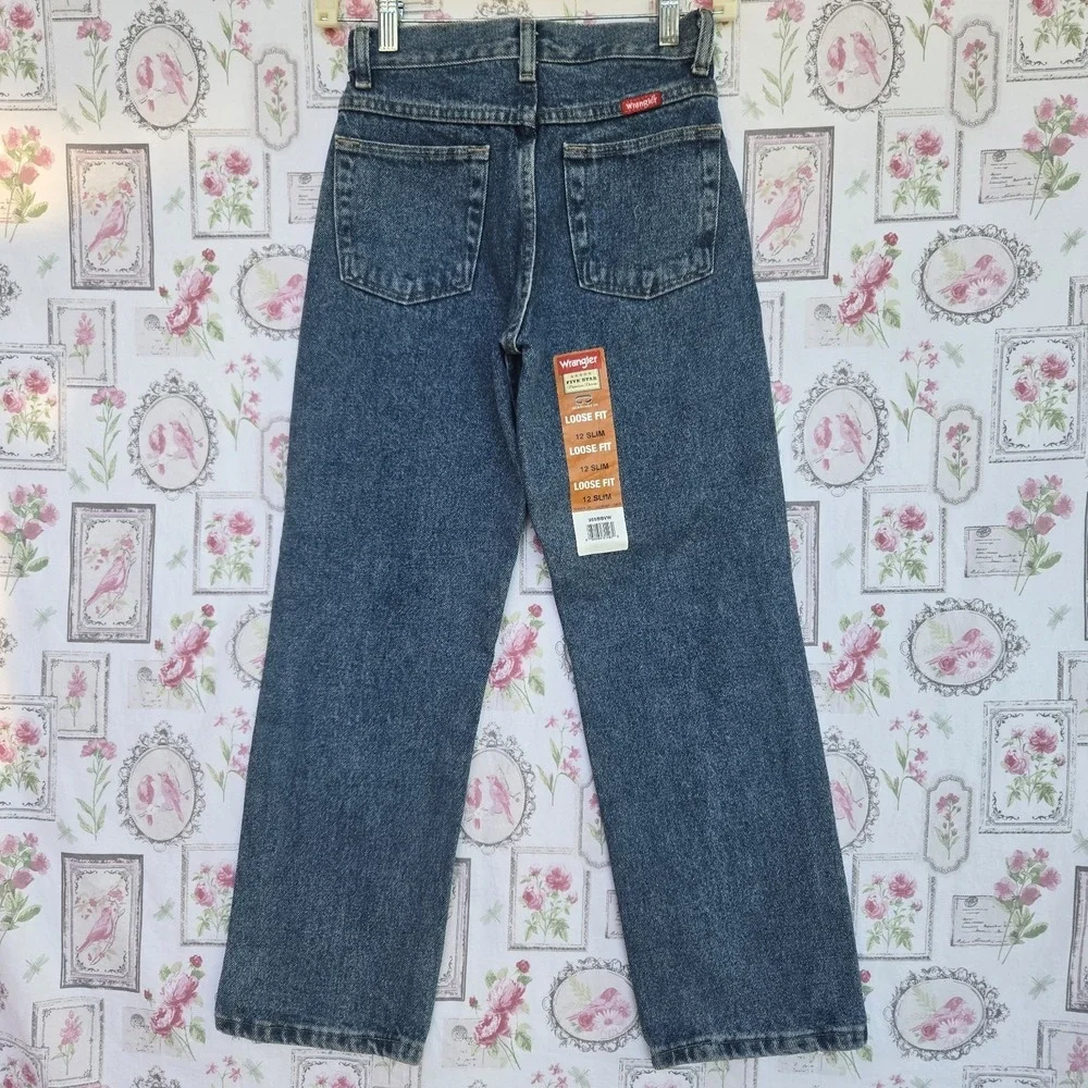 NWT Wrangler Boys Size 12 Slim Loose Fit‎ Blue Denim Jeans Adjust To Fit Waist